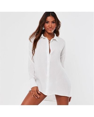 Missguided Crinkle Cover Up Beach Shirt - White