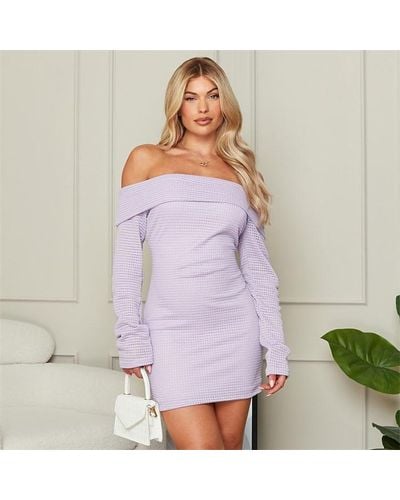 I Saw It First Bardot Textured Knit Mini Dress - Purple