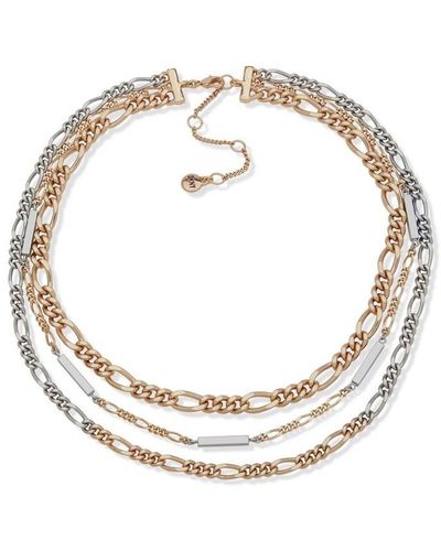 DKNY Ladies Silver Gold Multi Chain Necklace - Metallic