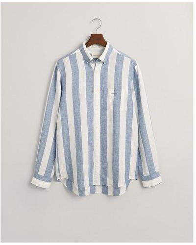 GANT Reg Bold Stripe Linen Shirt Salty S - Blue