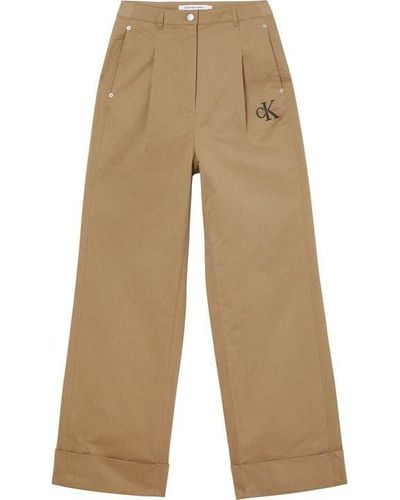 Calvin Klein Embroidery Hr Wide Leg Trousers - Natural