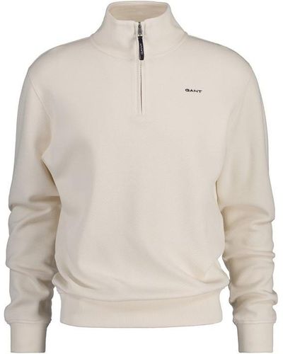 GANT Waffle Texture Half Zip Cream S - White