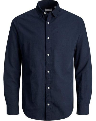 Jack & Jones Linen Blend Long Sleeve Shirt - Blue