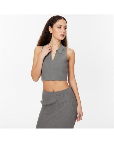 Jack Wills Knitted Polo Crop Top - Grey