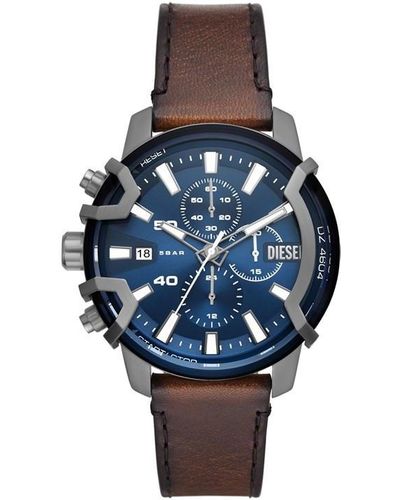 DIESEL All-gender 42mm Griffed Quartz Stainless Steel And Leather Chronograph Watch - Blue