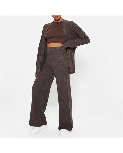 I Saw It First Recycled Cosy Knit Wide Leg Trousers Co-ord - Brown
