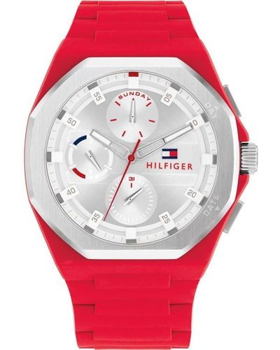 Tommy Hilfiger White Men's Silicone Strap Watch - Red