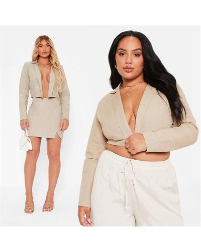 I Saw It First Linen Blend Cropped Blazer Co-ord - White