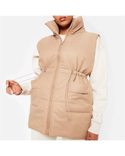 I Saw It First Drawstring Waist Double Pocket Padded Gilet - Natural
