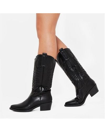 I Saw It First Faux Leather Western Knee High Boots - Black