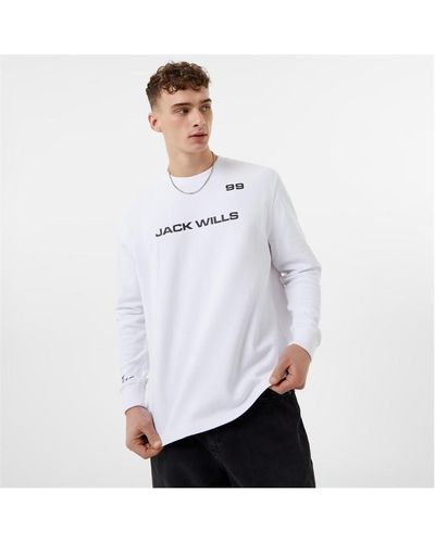 Jack Wills Long Sleeve Graphic Textured T Shirt - White