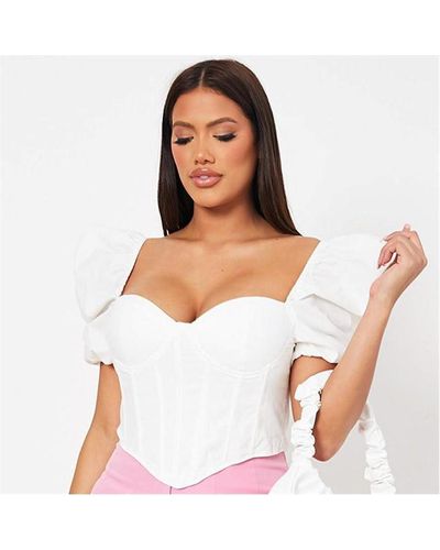 I Saw It First Woven Puff Sleeve Underwired Corset Top - White