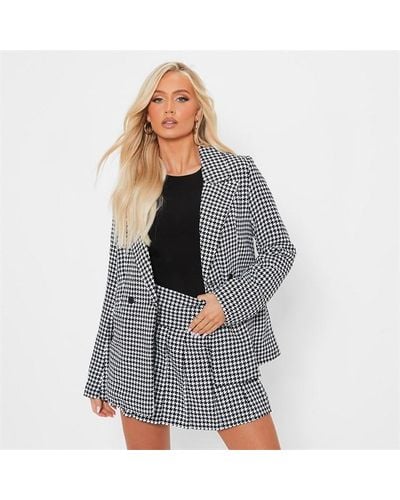 I Saw It First Check Double Breasted Tailored Blazer - Grey