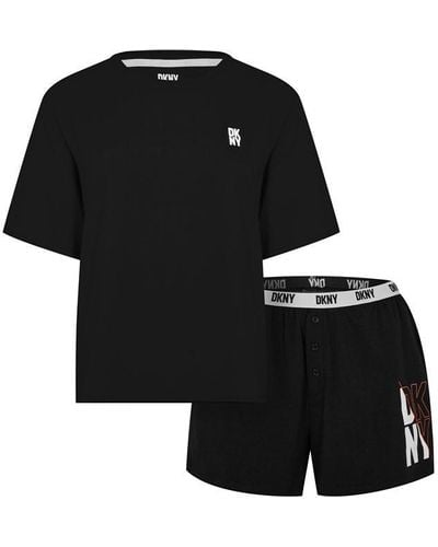 DKNY Short Sleeve Top And Boxer Set - Black