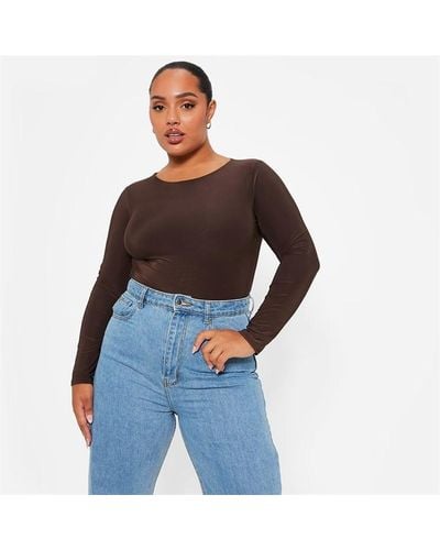 I Saw It First Double Layered Crew Neck Slinky Bodysuit - Brown