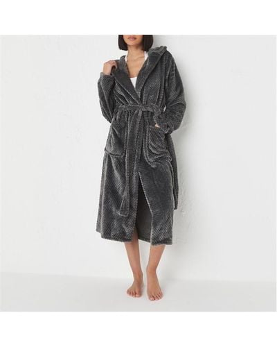 Missguided Fluffy Longline Dressing Gown - Black