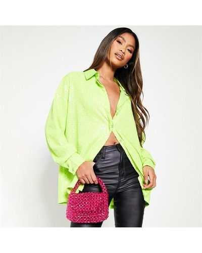 I Saw It First Oversized Sequin Shirt - Green