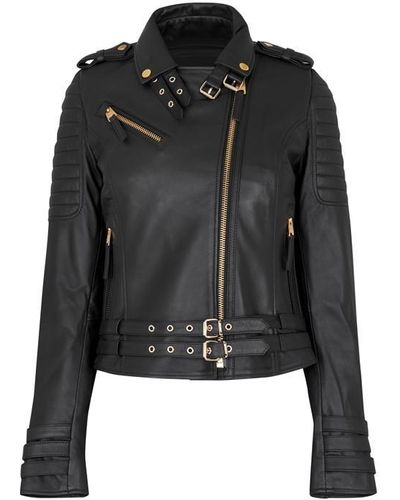 Women's Ribbed Black Leather Jacket | BODA SKINS