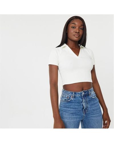 Jack Wills Ribbed Open Collar Tee - White