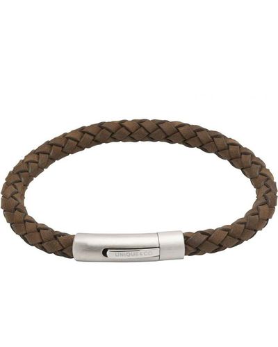 Unique And Co Unique & Co. Leather Bracelet & Steel Clasp - Brown