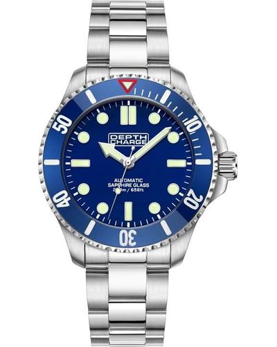 DEPTH CHARGE Stainless Steel Blue Dial Dive Watch