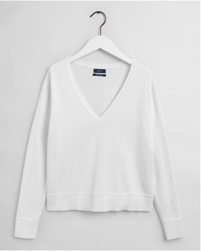 GANT V-neck Cotton Knitted Jumper - White