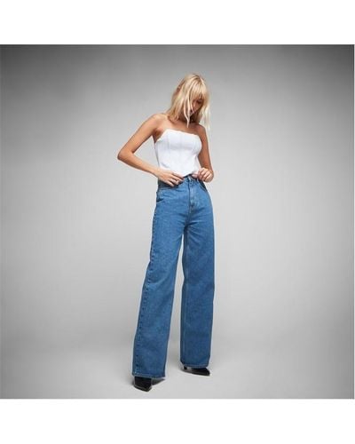 Missguided Premium High Waisted Wide Leg Jeans - Blue