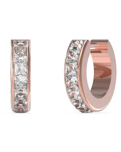 Guess Ladies Rose Gold Crystal Huggie Earrings - Pink