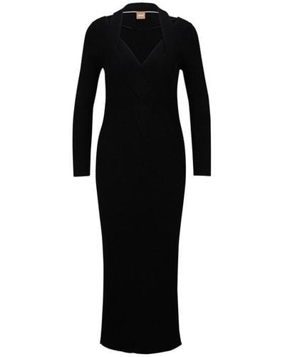 BOSS Long Sleeve Cut-out Shoulder Dress - Black