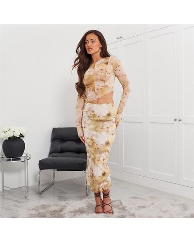 I Saw It First Floral Print Mesh Midaxi Skirt Co-ord - Yellow