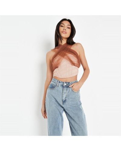 Missguided textured corset top in light blue
