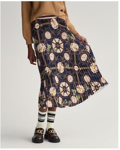 GANT American Luxe Printed Pleated Skirt - Blue