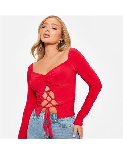 I Saw It First Lace Up Ruched Bust Double Layered Crop Top