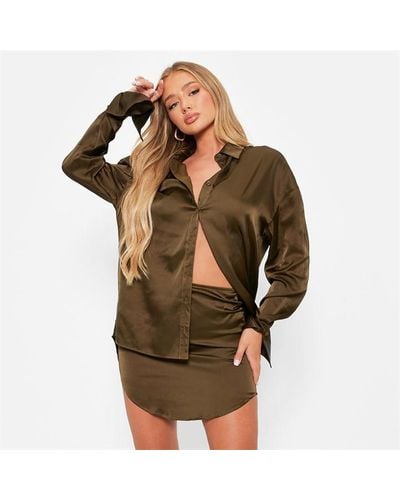 I Saw It First Satin Oversized Shirt Co-ord - Brown