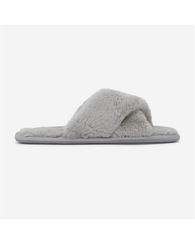 Jack Wills Faux Fur Cross Over Slippers - Grey