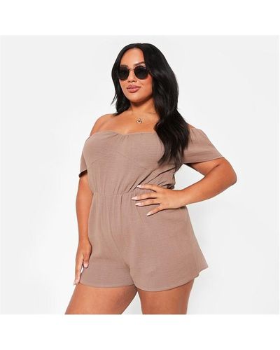 I Saw It First Crinkle Textured Short Sleeve Playsuit - Brown