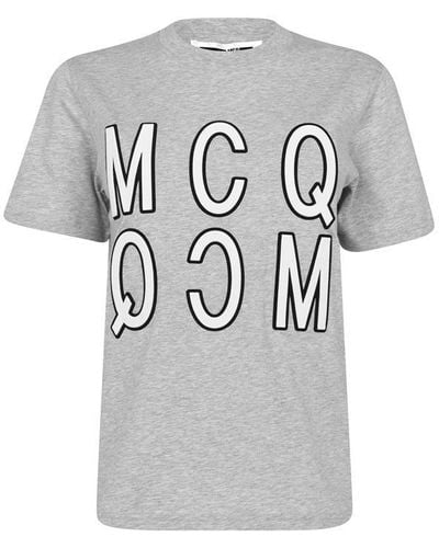 McQ Velvet Reverse Logo T Shirt - Grey