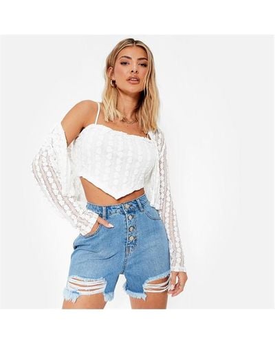 I Saw It First Textured Lace Cami Crop Top - Blue