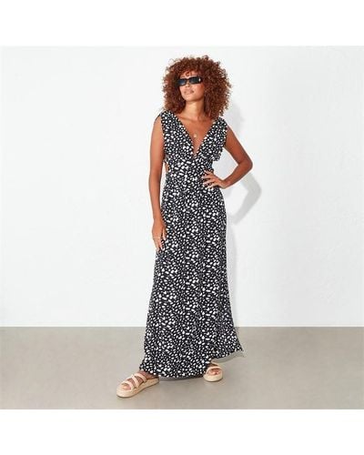 I Saw It First Printed Cut Out Ruched Shoulder Maxi Dress - Blue