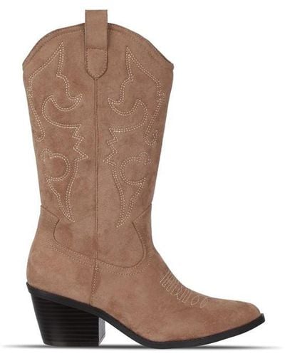 I Saw It First Faux Suede Western Boots - Brown