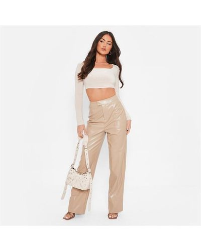 I Saw It First Pintuck Faux Leather Wide Leg Trousers - Natural