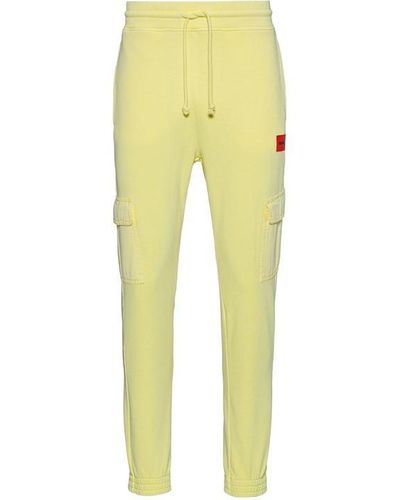 HUGO Cotton Terry Cargo Tracksuit Trousers - Yellow