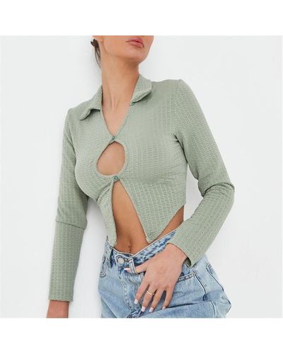 Missguided Button Front Cut Out Crop Top - Green