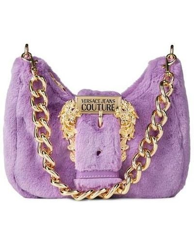 Versace Versace Faux-fur Engraved-logo Shoulder Bag - Purple