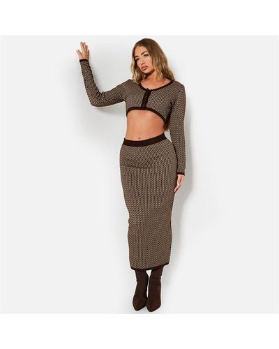 I Saw It First Monogram Knitted Midi Skirt - Brown