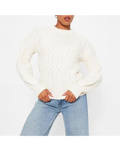 I Saw It First Crew Neck Cable Knit Jumper - White