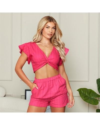 I Saw It First Textured Linen Look Shorts Co-ord - Pink