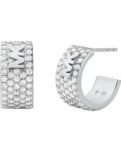Michael Kors Sterling Silver Pave Logo Huggie Earrings - Metallic