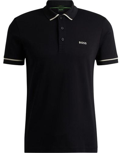 BOSS Interlock-cotton Slim-fit Polo Shirt With Contrast Trim - Black