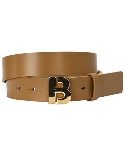 BOSS Icon Logo Buckle Leather Belt - Natural